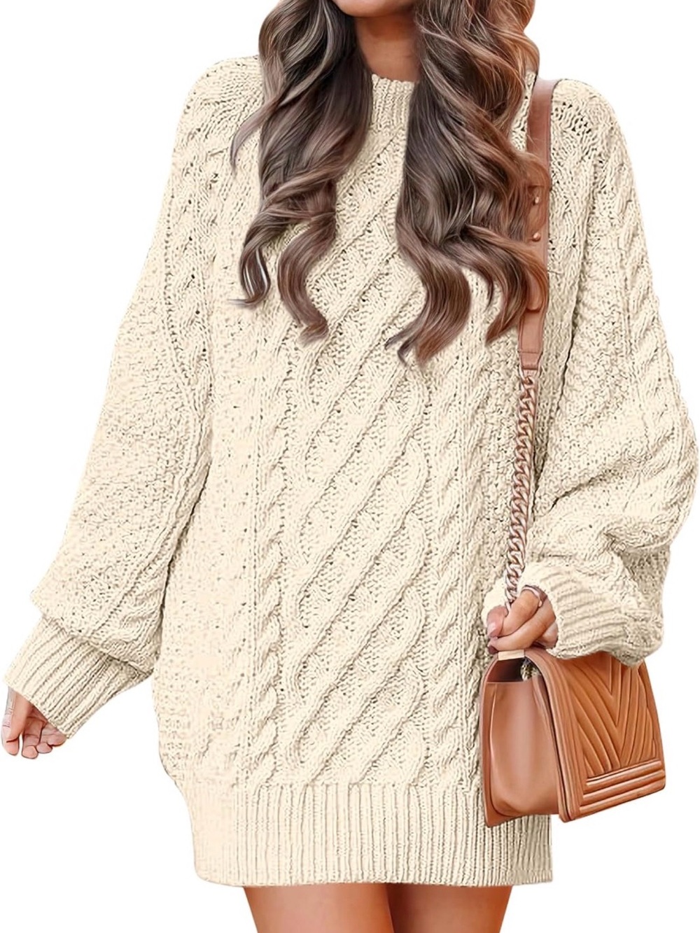 Chunky Cable Knit Mini Dress in Cream